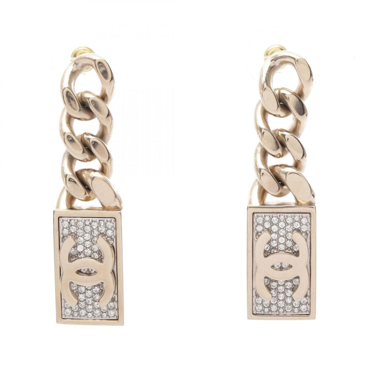 Chanel Earrings CC Logo Lock Chain Swing