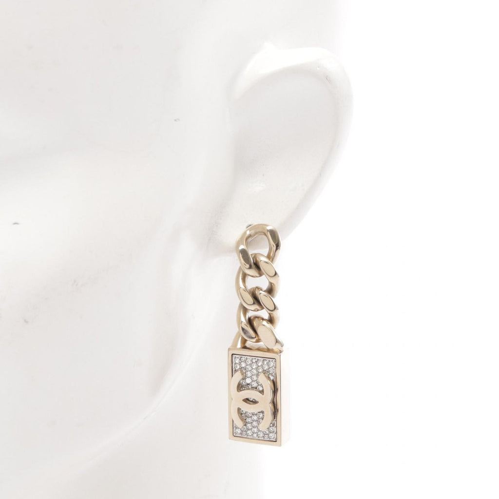 Chanel Earrings CC Logo Lock Chain Swing — view 4