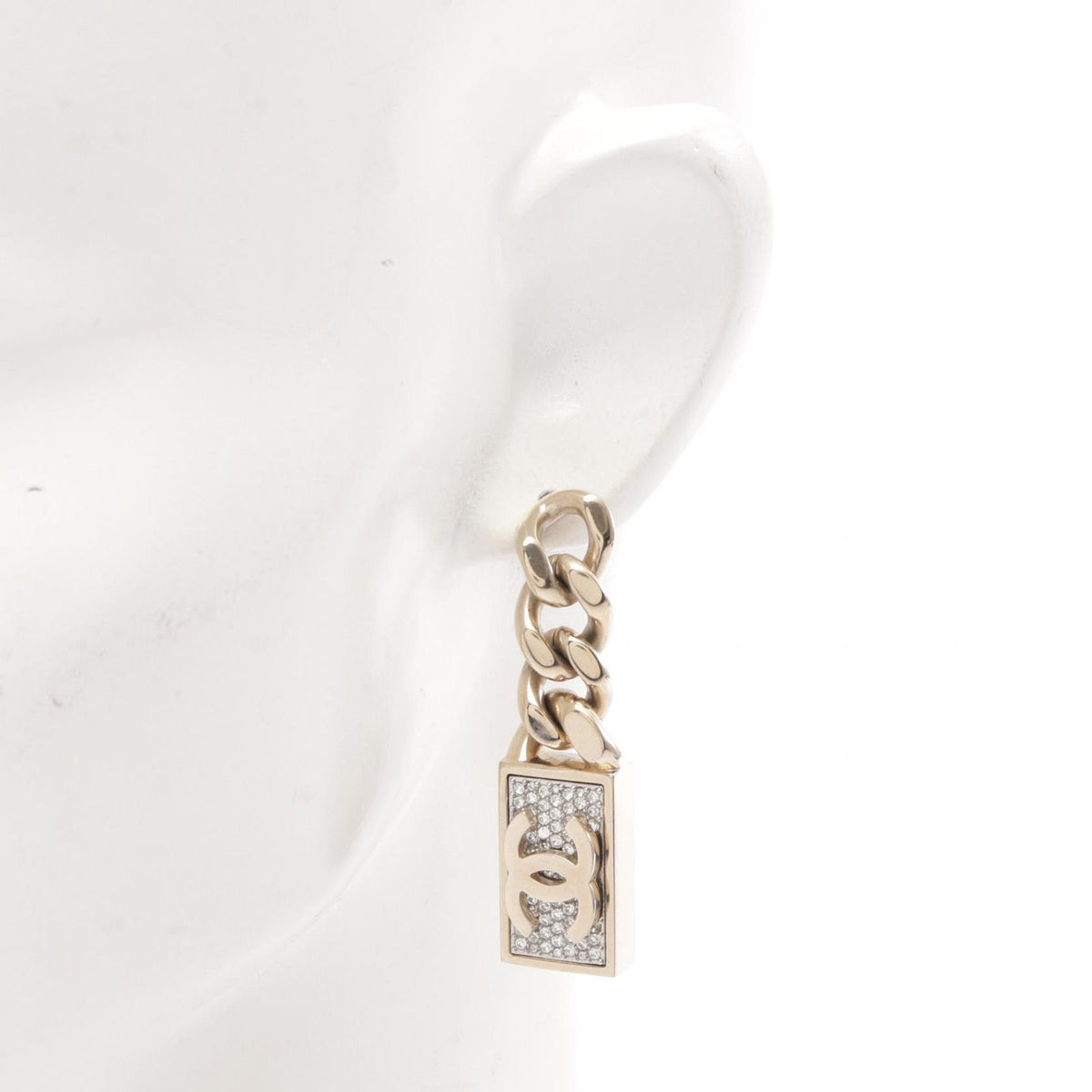 Chanel Earrings CC Logo Lock Chain Swing — view 4