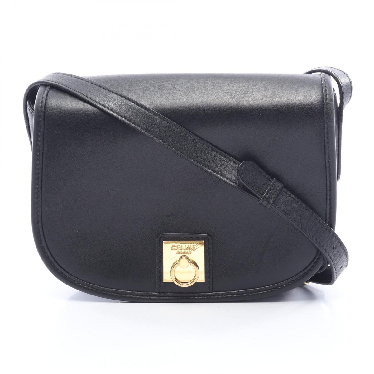 Celine Shoulder Bag Gancini Black Leather