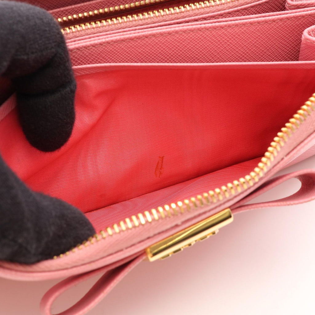 Prada Round Wallet Ribbon Pink Saffiano Leather — view 6