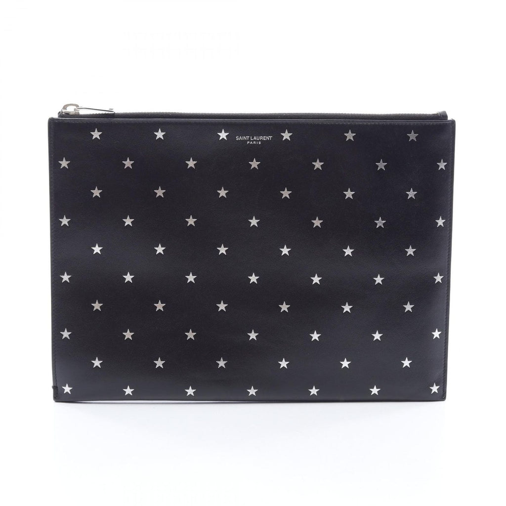 Saint Laurent Paris Clutch Mini Zip Tablet Sleeve Star Black Silver Leather