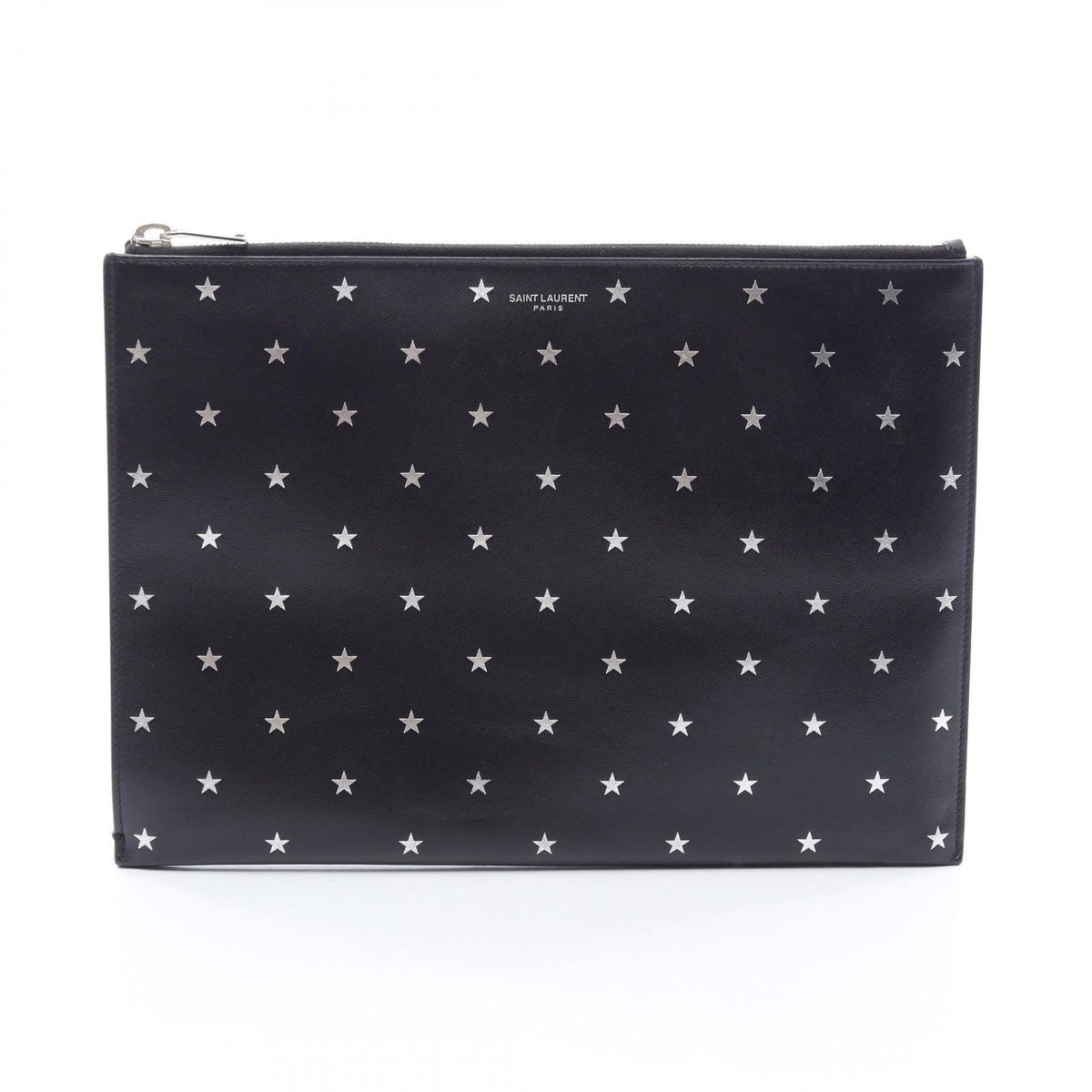 Saint Laurent Paris Clutch Mini Zip Tablet Sleeve Star Black Silver Leather