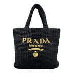 Prada Tote Bag Small Clochette Black Beige Braid