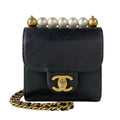 Chanel Shoulder Bag Mini Quilted Black Chain Gold Faux Pearl Lambskin