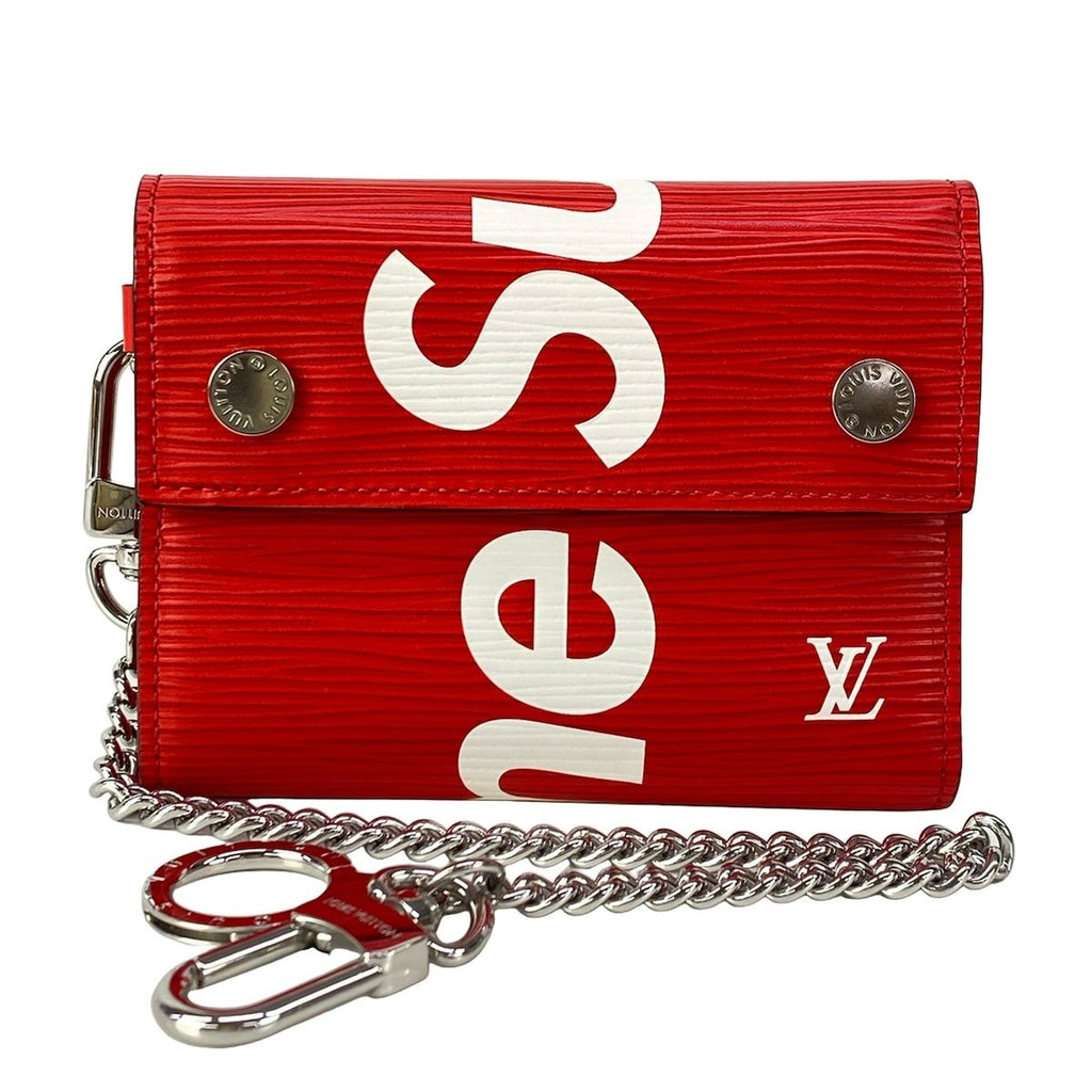 Louis Vuitton x Supreme Trifold Chain Wallet Red White Leather