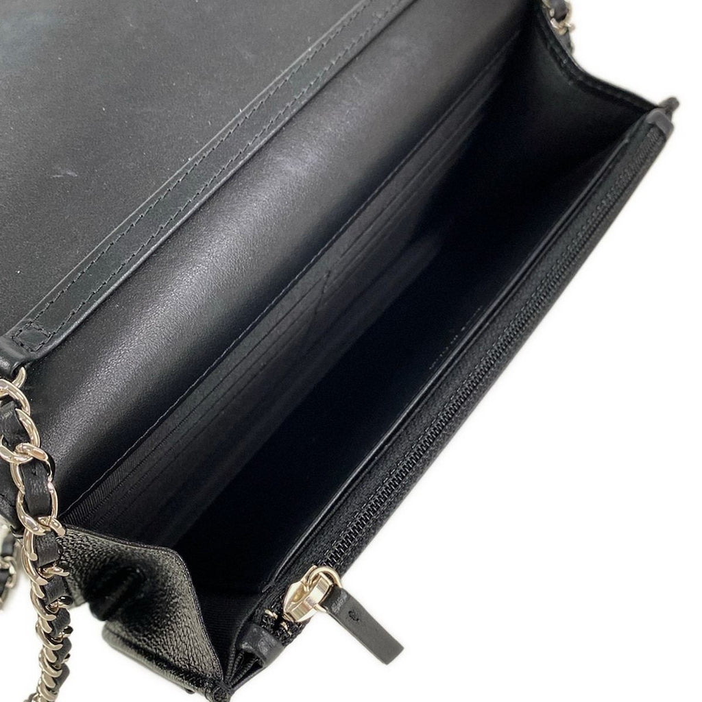 Chanel Wallet Camellia Black Embossed Chain Silver Shoulder Bag — view 4