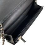 Chanel Wallet Camellia Black Embossed Chain Silver Shoulder Bag — view 4