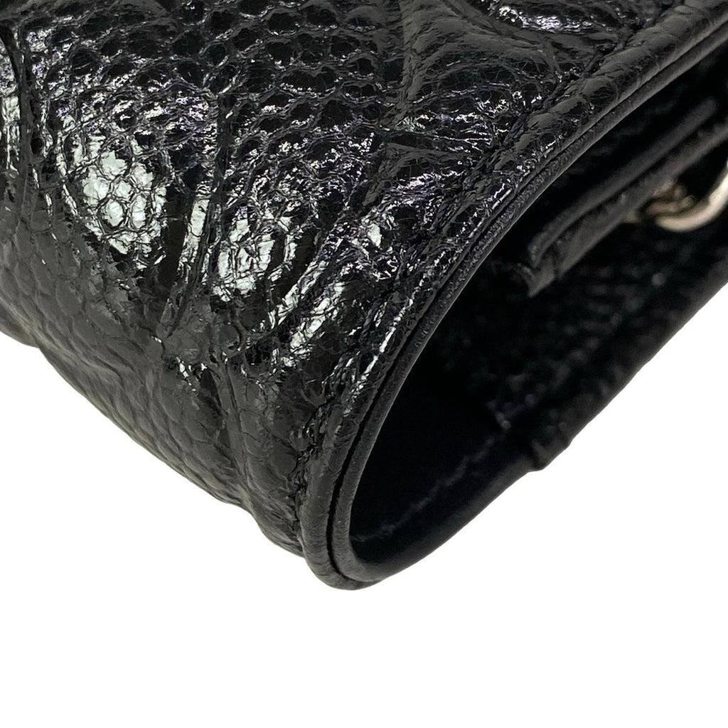 Chanel Wallet Camellia Black Embossed Chain Silver Shoulder Bag — view 8