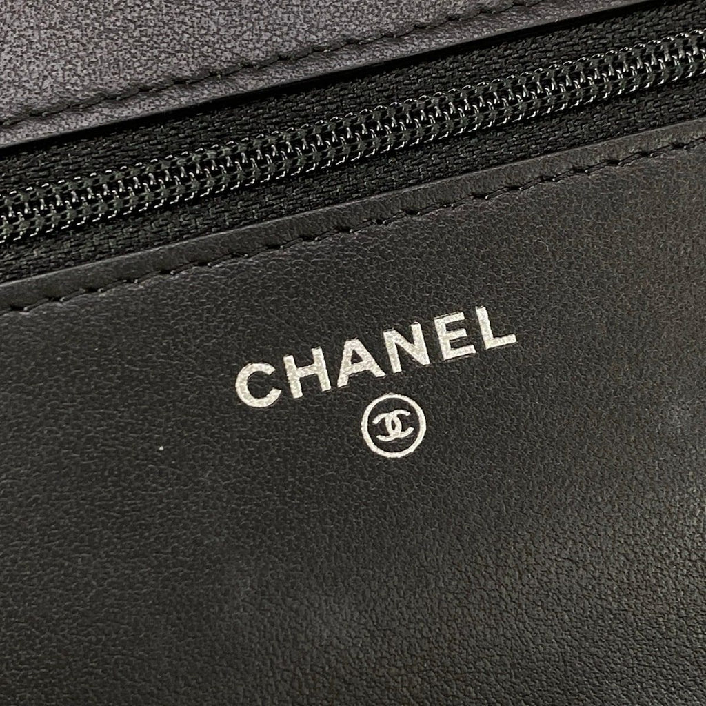 Chanel Wallet Camellia Black Embossed Chain Silver Shoulder Bag — view 6