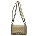 Chanel Shoulder Bag Boy Quilted Beige Chain Vintage Silver