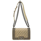 Chanel Shoulder Bag Boy Quilted Beige Chain Vintage Silver