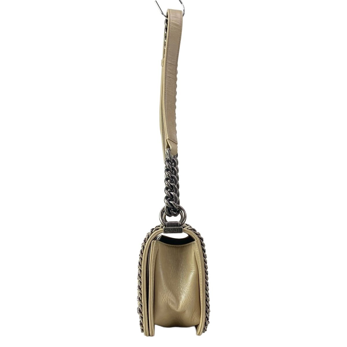 Chanel Shoulder Bag Boy Quilted Beige Chain Vintage Silver — view 4