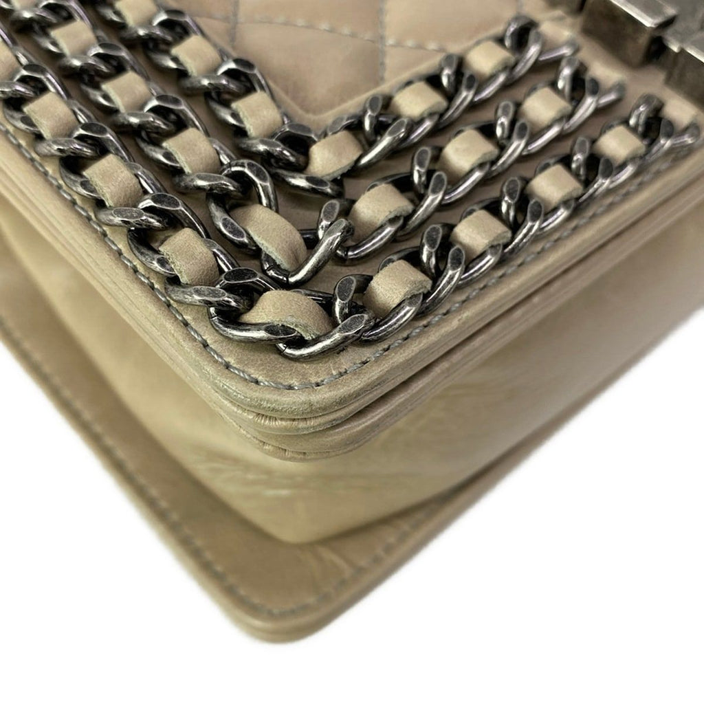 Chanel Shoulder Bag Boy Quilted Beige Chain Vintage Silver — view 7