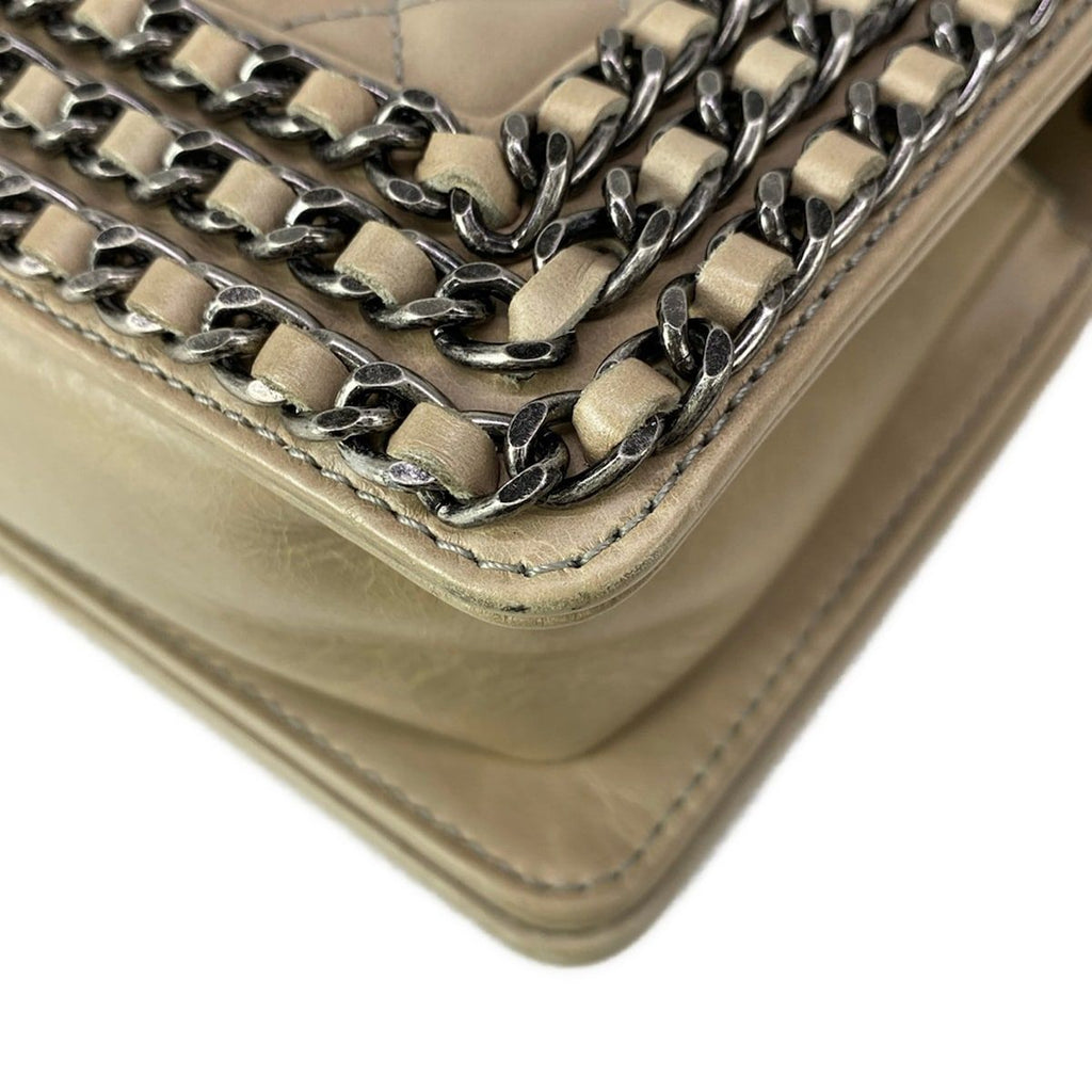 Chanel Shoulder Bag Boy Quilted Beige Chain Vintage Silver — view 8