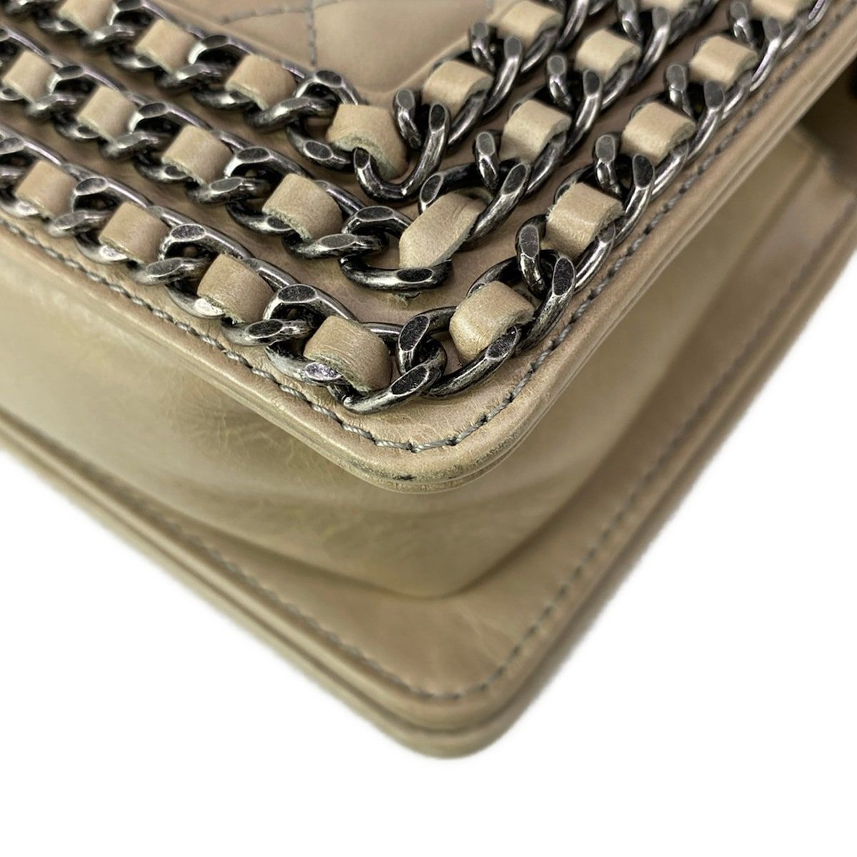 Chanel Shoulder Bag Boy Quilted Beige Chain Vintage Silver — view 8