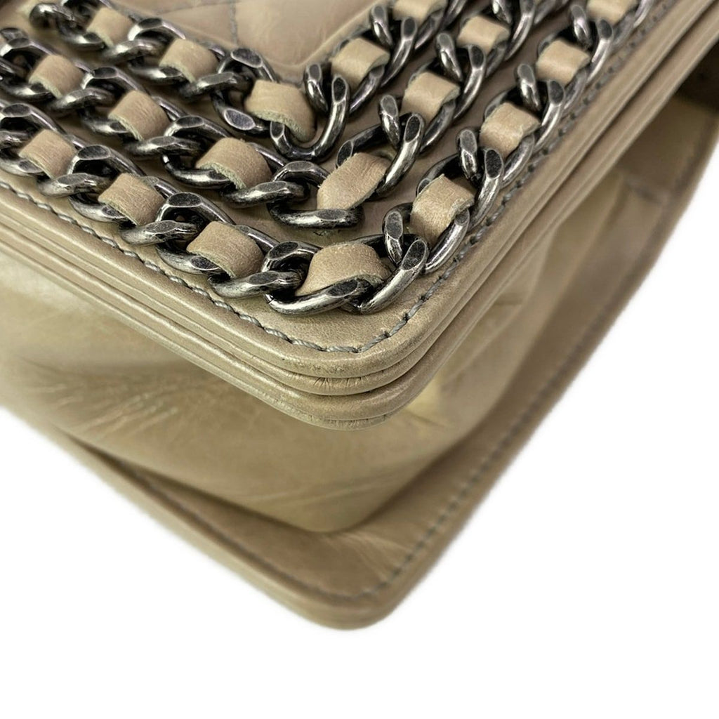 Chanel Shoulder Bag Boy Quilted Beige Chain Vintage Silver — view 6