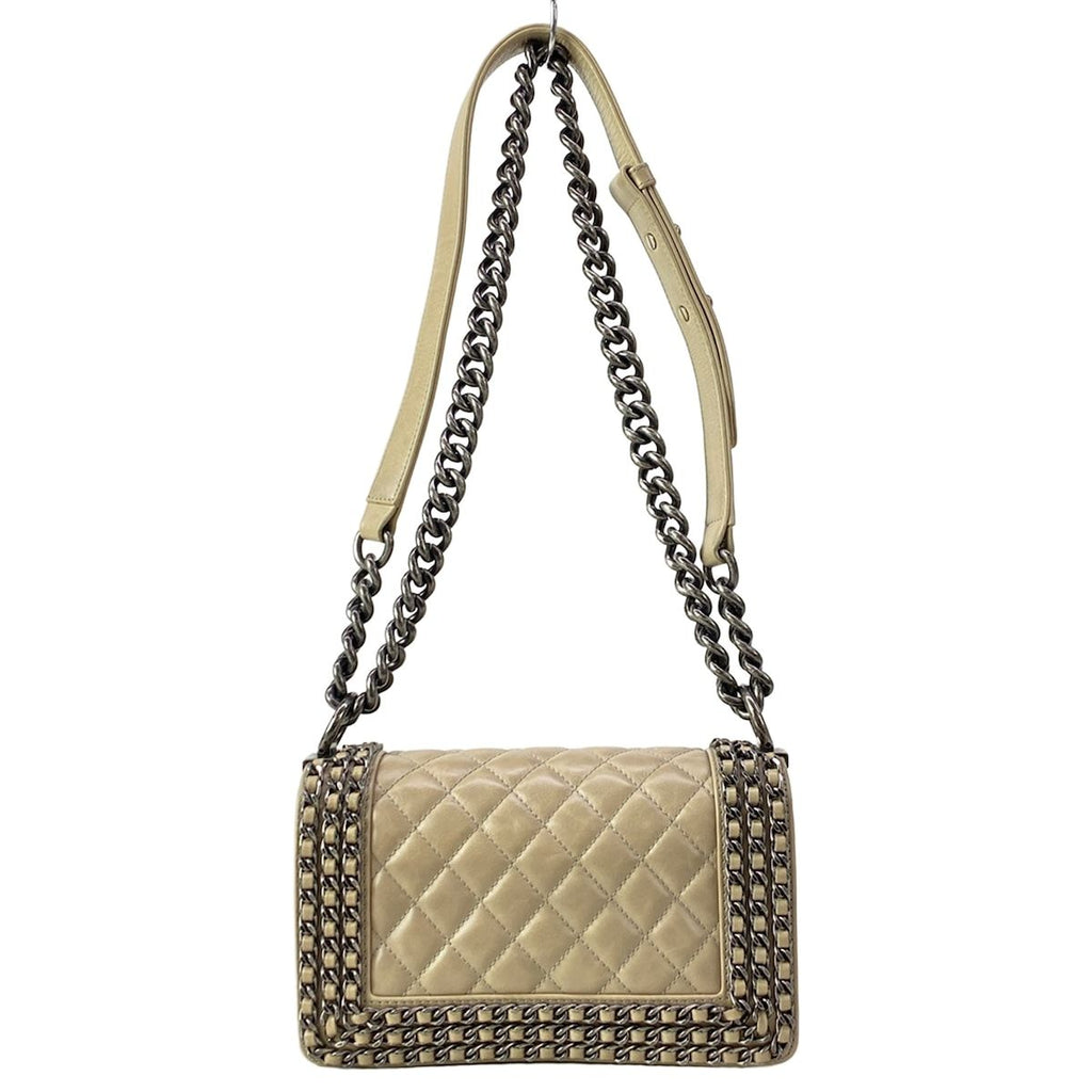 Chanel Shoulder Bag Boy Quilted Beige Chain Vintage Silver — view 3