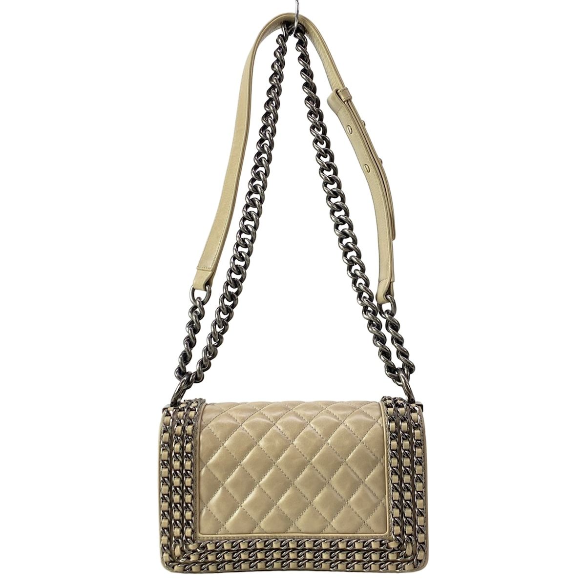 Chanel Shoulder Bag Boy Quilted Beige Chain Vintage Silver — view 3