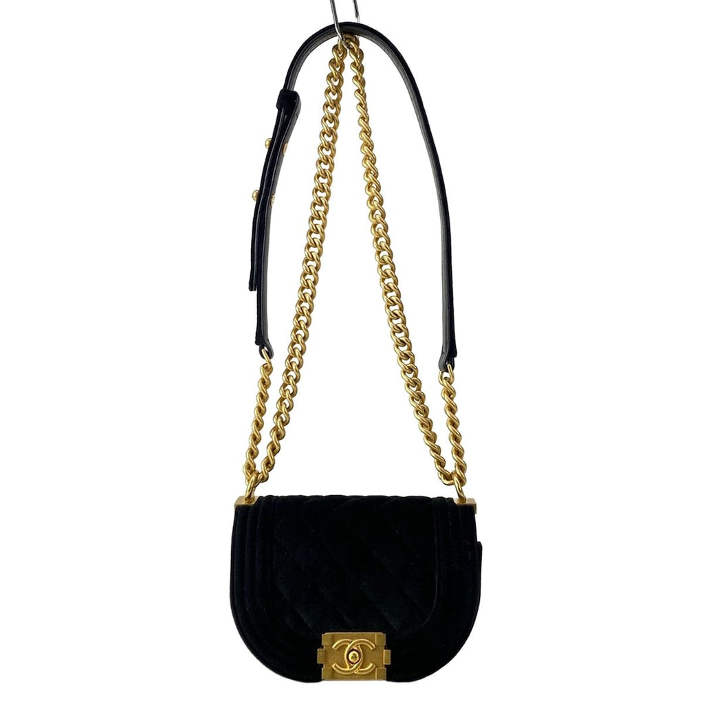 Chanel Shoulder Bag Boy Quilted Black Gold