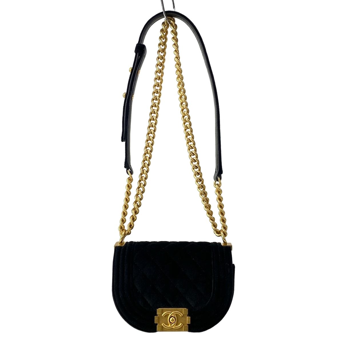 Chanel Shoulder Bag Boy Quilted Black Gold