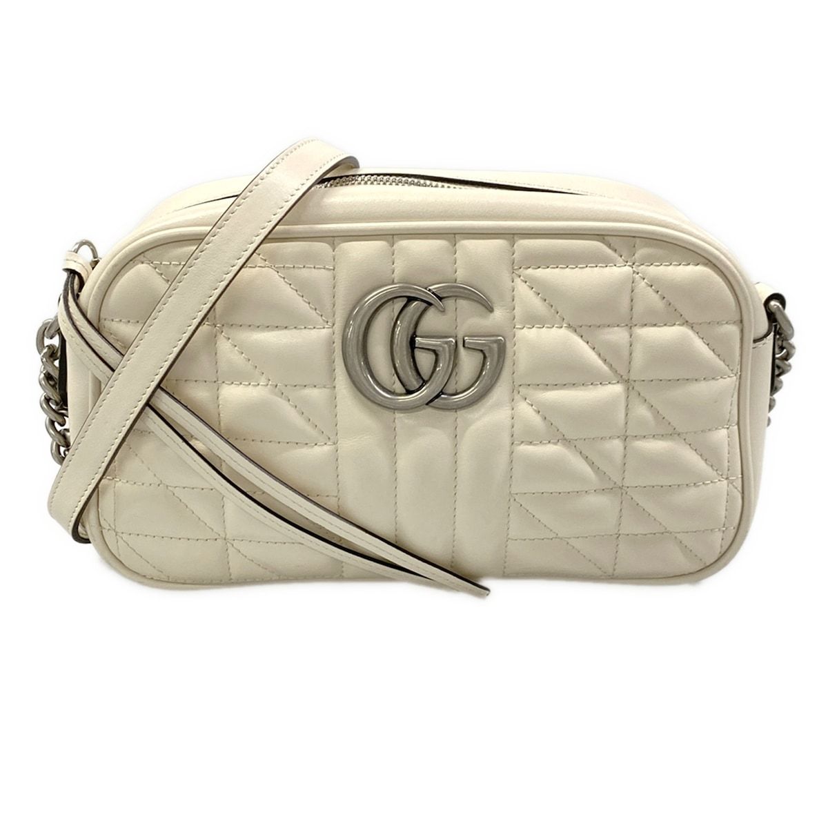 Gucci Shoulder Bag GG Marmont Ivory Chain Leather