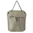 Chanel Backpack V-stitch Silver Leather