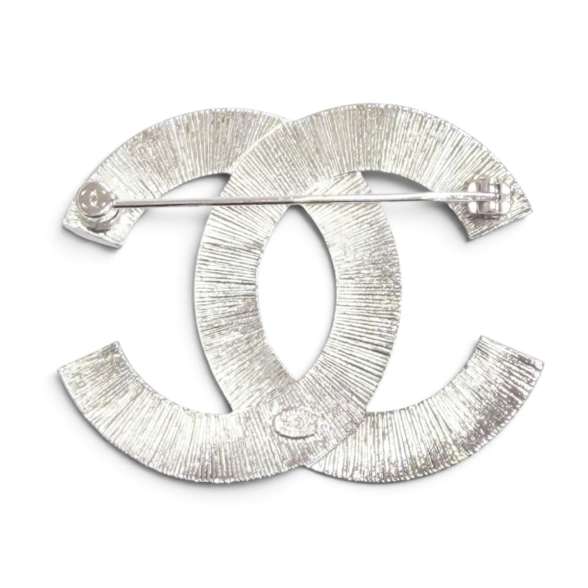 Chanel CC Logo Rhinestone Crystal Bijou Brooch Silver — view 2