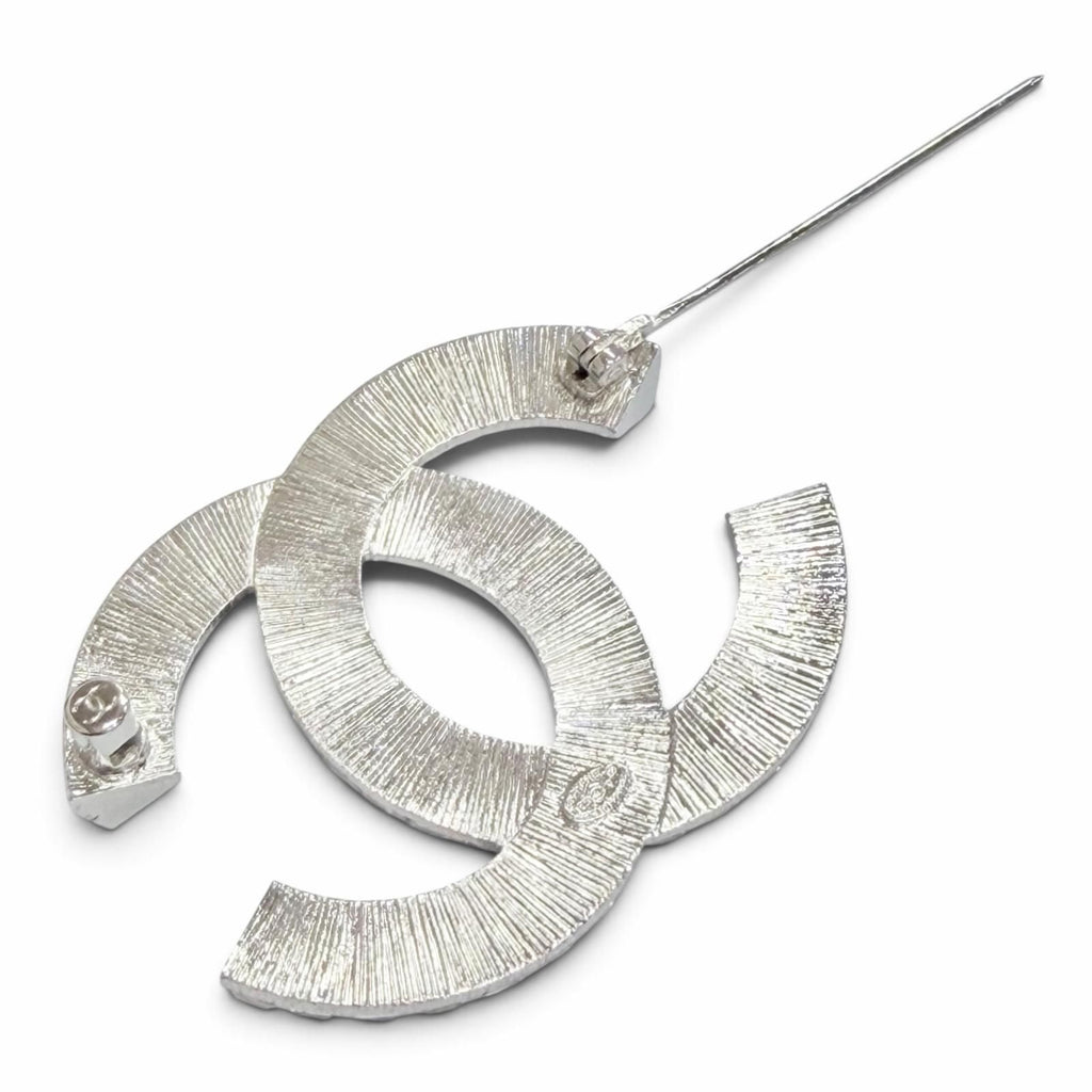 Chanel CC Logo Rhinestone Crystal Bijou Brooch Silver — view 4