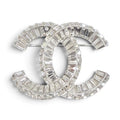 Chanel CC Logo Rhinestone Crystal Bijou Brooch Silver