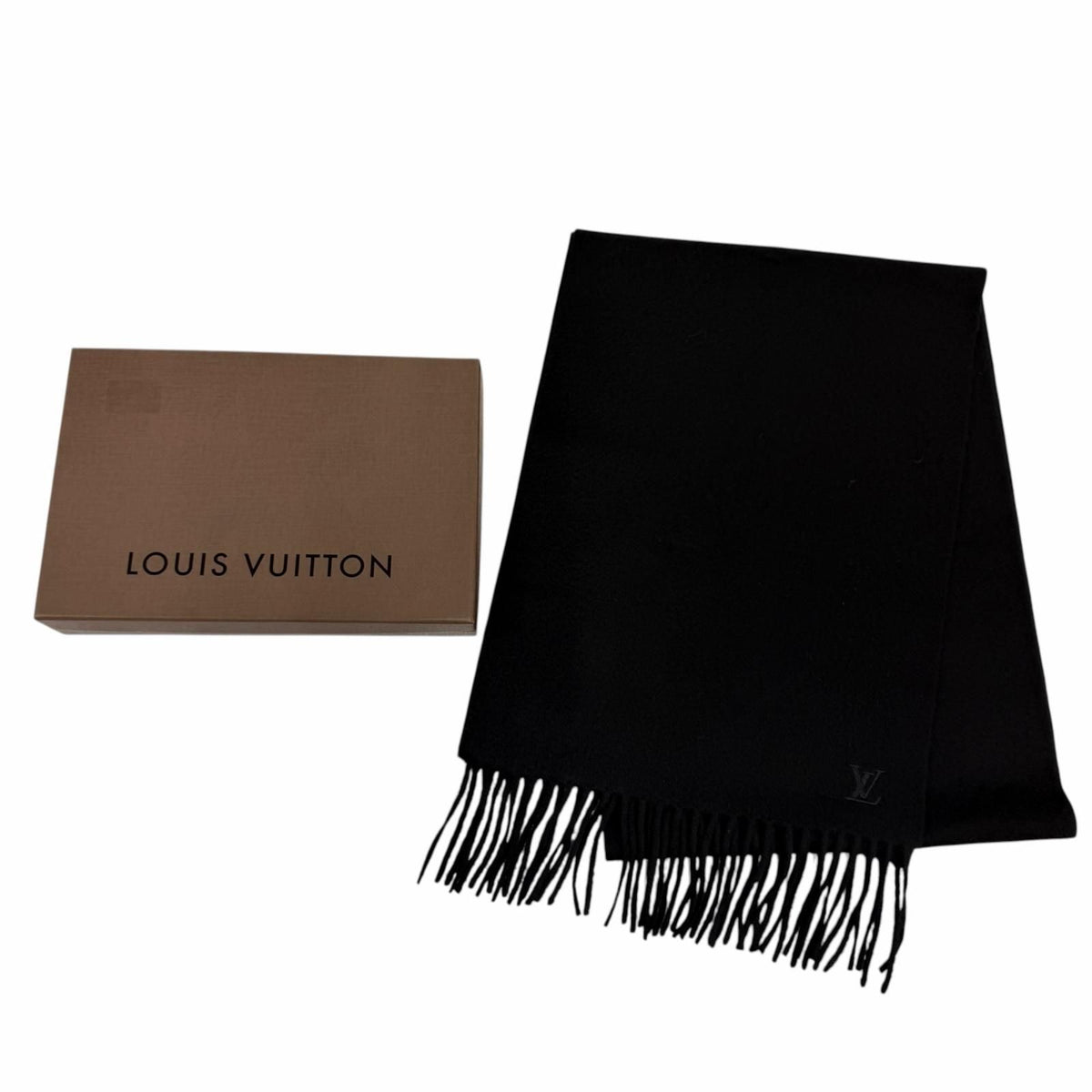 Louis Vuitton Echarpe Jhelum Cashmere 100% Noir LV Logo Embroidery Scarf — view 2