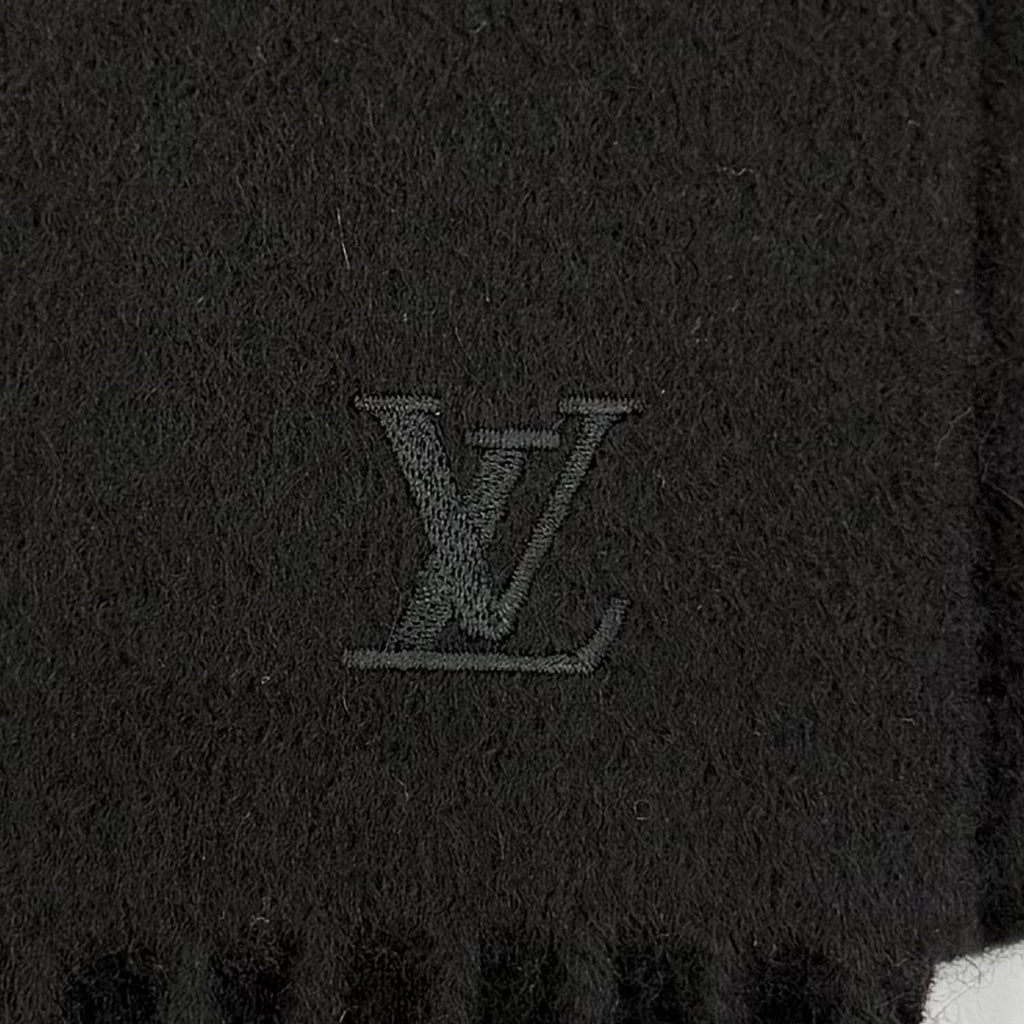 Louis Vuitton Echarpe Jhelum Cashmere 100% Noir LV Logo Embroidery Scarf — view 5