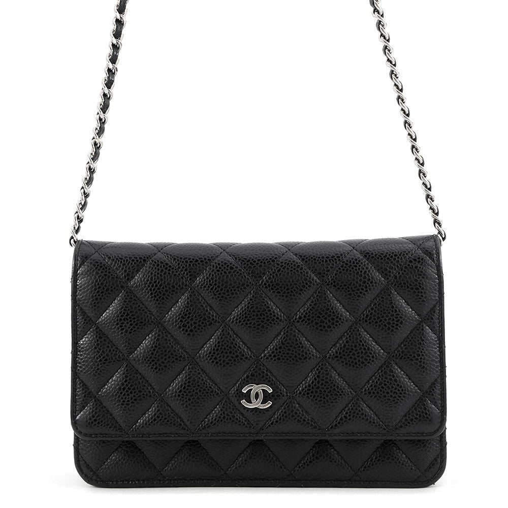 Chanel Chain Wallet Classic Quilted CC Logo Caviar Leather Black Shoulder Bag