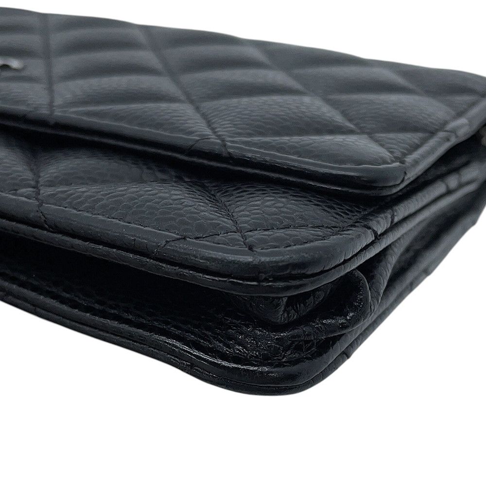 Chanel Chain Wallet Classic Quilted CC Logo Caviar Leather Black Shoulder Bag — view 7