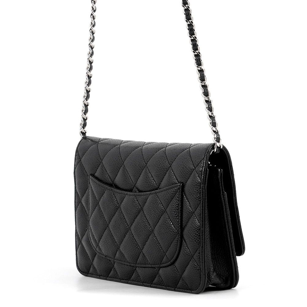 Chanel Chain Wallet Classic Quilted CC Logo Caviar Leather Black Shoulder Bag — view 2