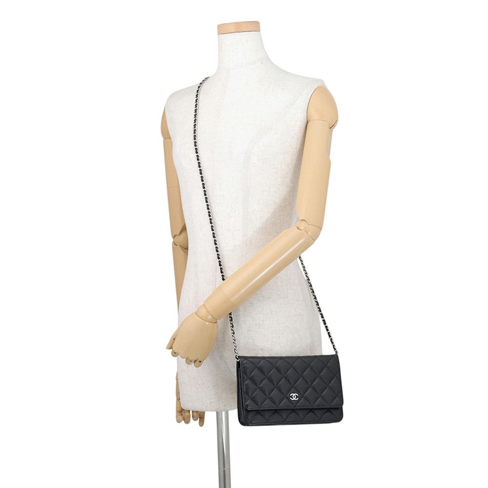 Chanel Chain Wallet Classic Quilted CC Logo Caviar Leather Black Shoulder Bag — view 4