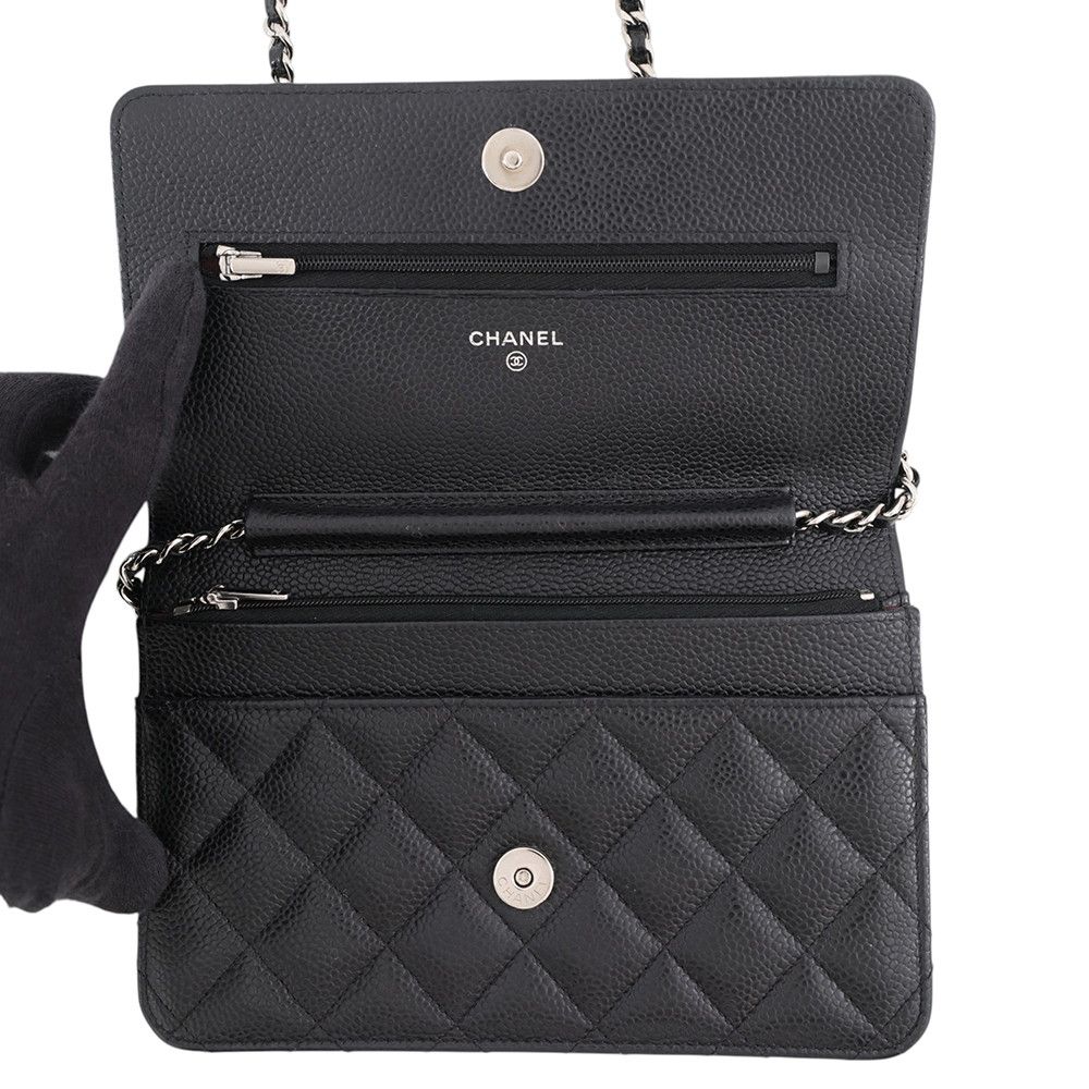 Chanel Chain Wallet Classic Quilted CC Logo Caviar Leather Black Shoulder Bag — view 5