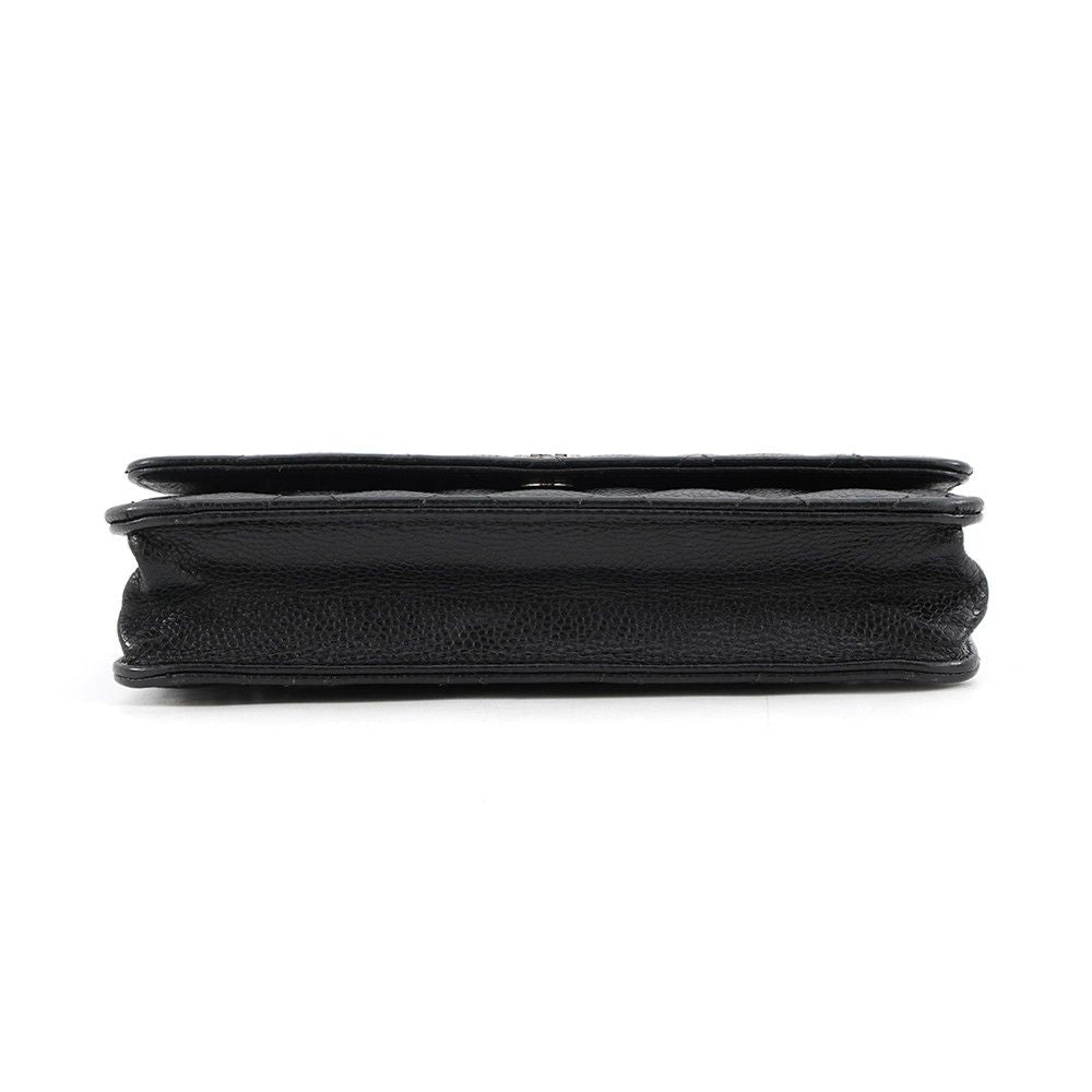 Chanel Chain Wallet Classic Quilted CC Logo Caviar Leather Black Shoulder Bag — view 3