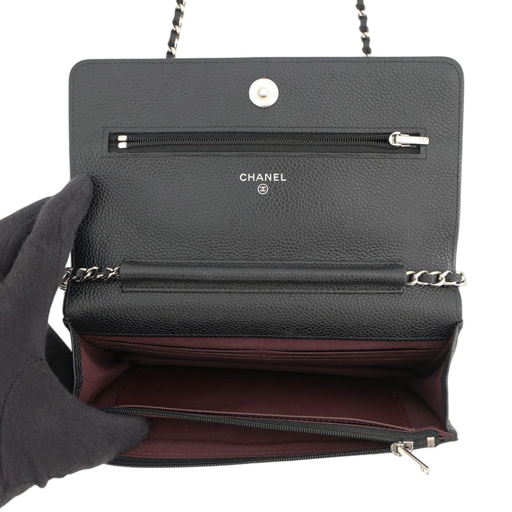 Chanel Chain Wallet Classic Quilted CC Logo Caviar Leather Black Shoulder Bag — view 6