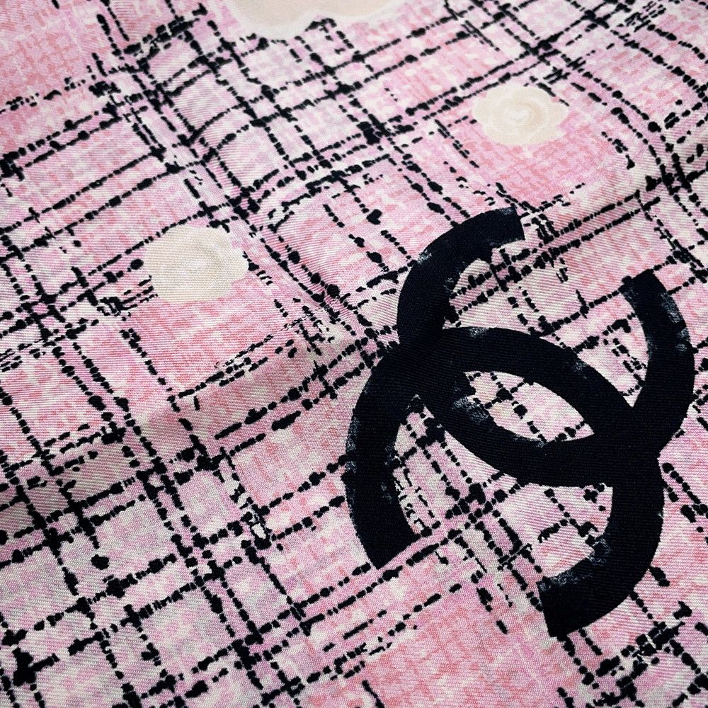 Chanel Scarf CC Logo Camellia Tweed Pattern Silk — view 2