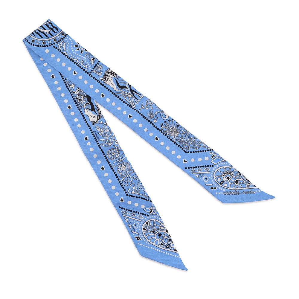 Hermes Scarf Twilly Bandween Sky and Sea Bandana Entre Ciel Et Mer Silk Twill — view 3