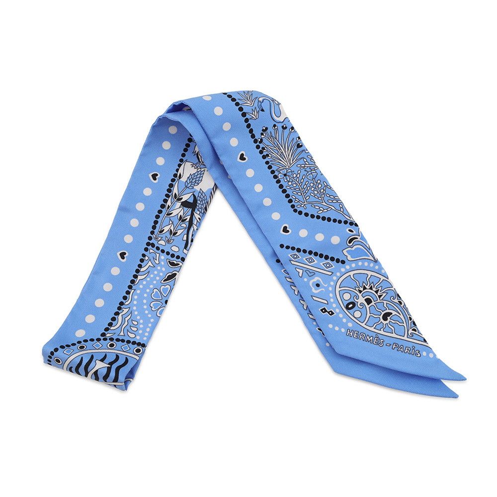 Hermes Scarf Twilly Bandween Sky and Sea Bandana Entre Ciel Et Mer Silk Twill