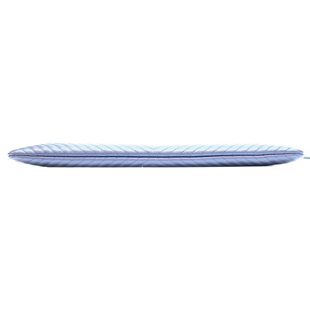 Chanel Navy Caviar Silver V-stitch Chevron Clutch Pouch — view 3