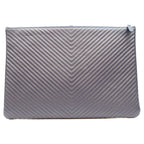 Chanel Navy Caviar Silver V-stitch Chevron Clutch Pouch — view 2