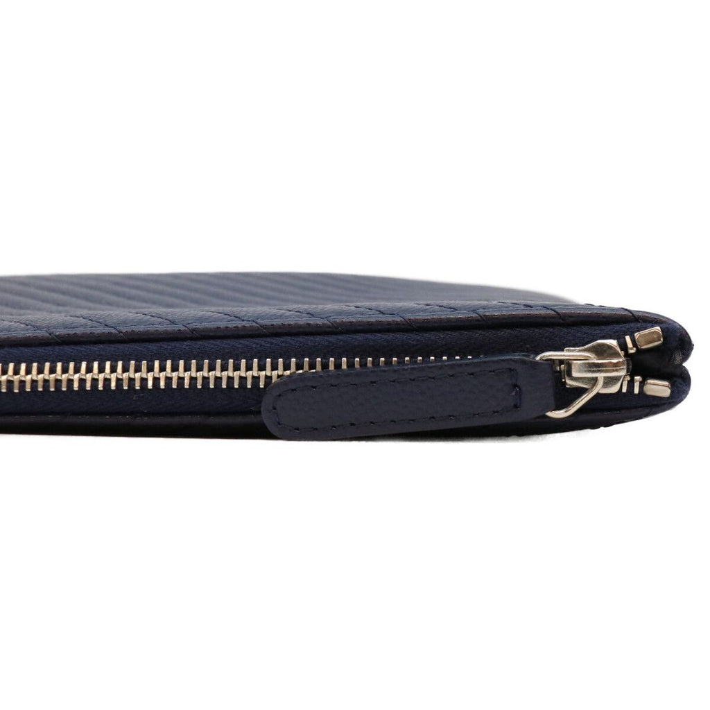 Chanel Navy Caviar Silver V-stitch Chevron Clutch Pouch — view 4