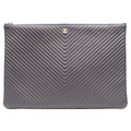 Chanel Navy Caviar Silver V-stitch Chevron Clutch Pouch