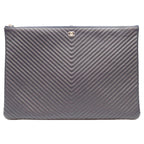 Chanel Navy Caviar Silver V-stitch Chevron Clutch Pouch