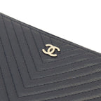 Chanel Navy Caviar Silver V-stitch Chevron Clutch Pouch — view 5
