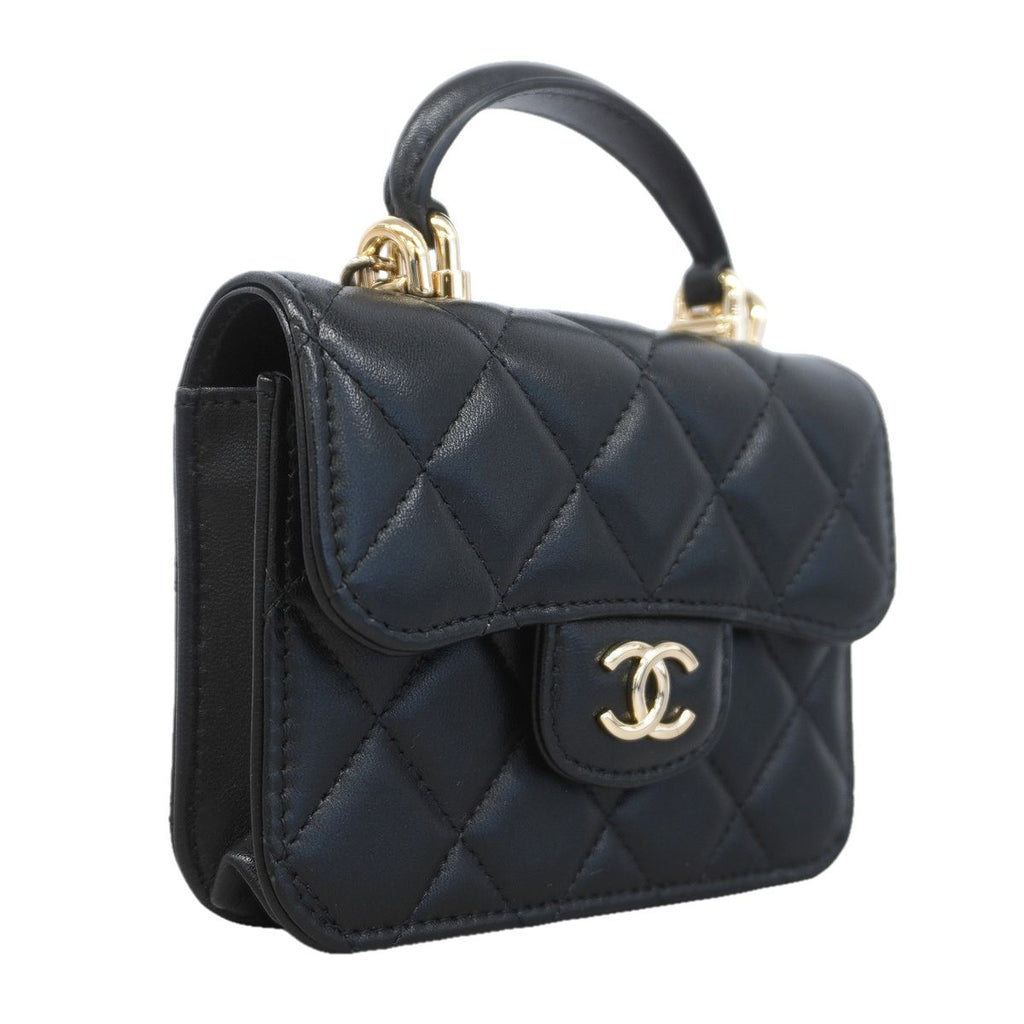 Chanel Handbag Quilted Lambskin Black Champagne Gold 2-Way Bag — view 2