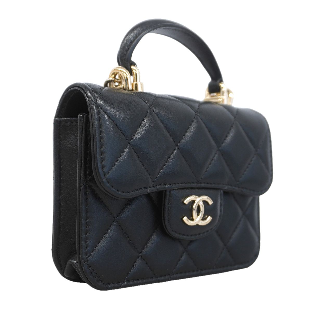 Chanel Handbag Quilted Lambskin Black Champagne Gold 2-Way Bag — view 2